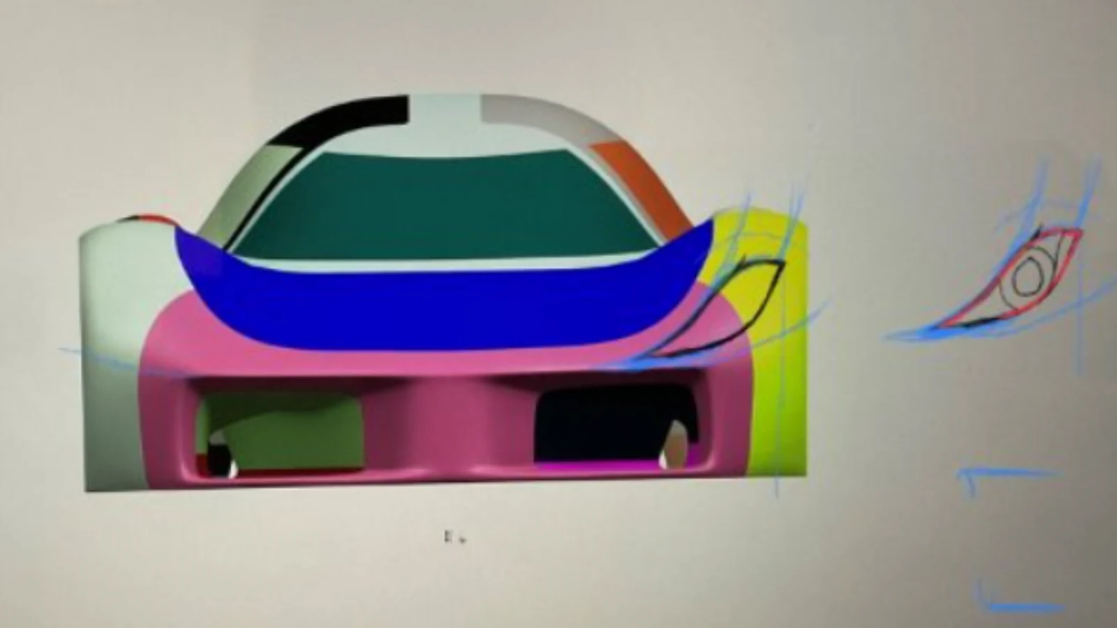 Headlight design sketches over the vehicle profile